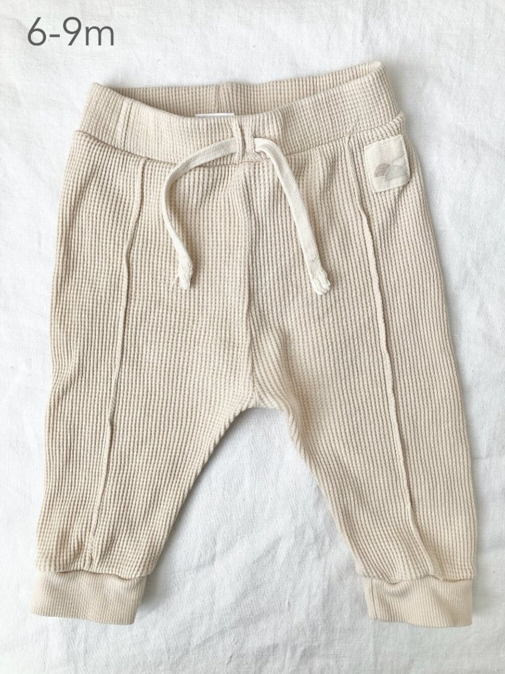 🪴5/$30 Zara 6-9 Months Baby Cream White Waffle Pants Neutral Minimalist Fall